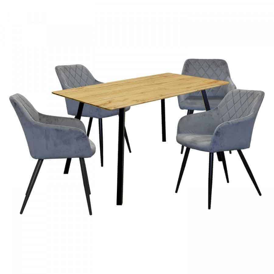 Levně Idea Jídelní stůl BERGEN dub + 4 židle DIAMANT šedý samet