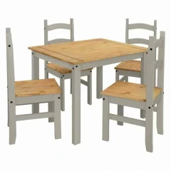 Stůl 100 × 80 + 4 židle CORONA 3 vosk/šedá