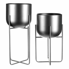 Set 2 kovových interiérových stojanů na květiny, kruhové, antracitový satin FA5005