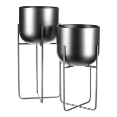 Set 2 kovových interiérových stojanů na květiny, kruhové, antracitový satin FA5005