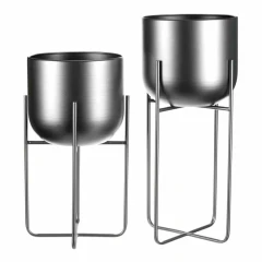 Set 2 kovových interiérových stojanů na květiny, kruhové, antracitový satin FA5005