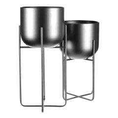 Set 2 kovových interiérových stojanů na květiny, kruhové, antracitový satin FA5005