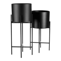Set 2 kovových interiérových stojanů na květiny, kruhové, černý mat FA5009
