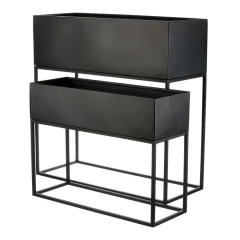 Set 2 kovových interiérových stojanů na květiny, obdélníkové, černý mat FA5012