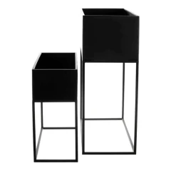 Set 2 kovových interiérových stojanů na květiny, obdélníkové, černý mat FA5012