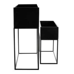 Set 2 kovových interiérových stojanů na květiny, obdélníkové, černý mat FA5012