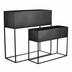 Set 2 kovových interiérových stojanů na květiny, obdélníkové, černý mat FA5012