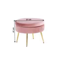 Luxusní taburet, růžová Velvet látka / chrom zlatý, Art-deco, NOBLIN TYP 1