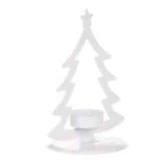 Svícen kovový ve tvaru stromku, na čajovou svíčku, matná bílá. CP151094-BILA