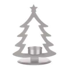 Svícen kovový ve tvaru stromku, na čajovou svíčku, matná stříbrná. CP151094-STRIBRNA