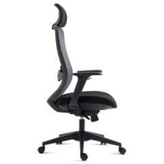 Kancelářská židle, černý plast, černá látka, 4D područky, kolečka pro tvrdé povrchy, houpací mechanika s polohovou areta KA-V322 BK
