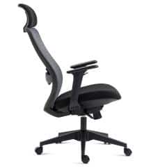 Kancelářská židle, černý plast, černá látka, 4D područky, kolečka pro tvrdé povrchy, houpací mechanika s polohovou areta KA-V322 BK