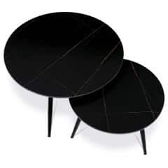 Sada 2 konferenčních stolů ø80cm a ø60cm, černá keramická deska, černé kovové nohy AHG-403 BK