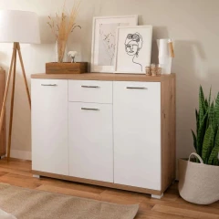 Komoda MILANO 2 - dub artisan / lesklá bílá
