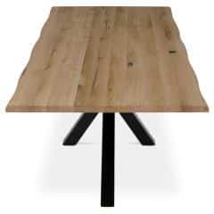 Stůl jídelní, 200x100 cm,masiv dub, přírodní hrana, kovová noha Spyder, černý lak DS-S200 DUB