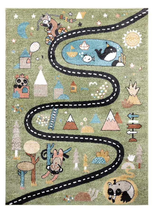 Dywany Łuszczów Dětský kusový koberec Fun Route Street animals green 160x220 cm