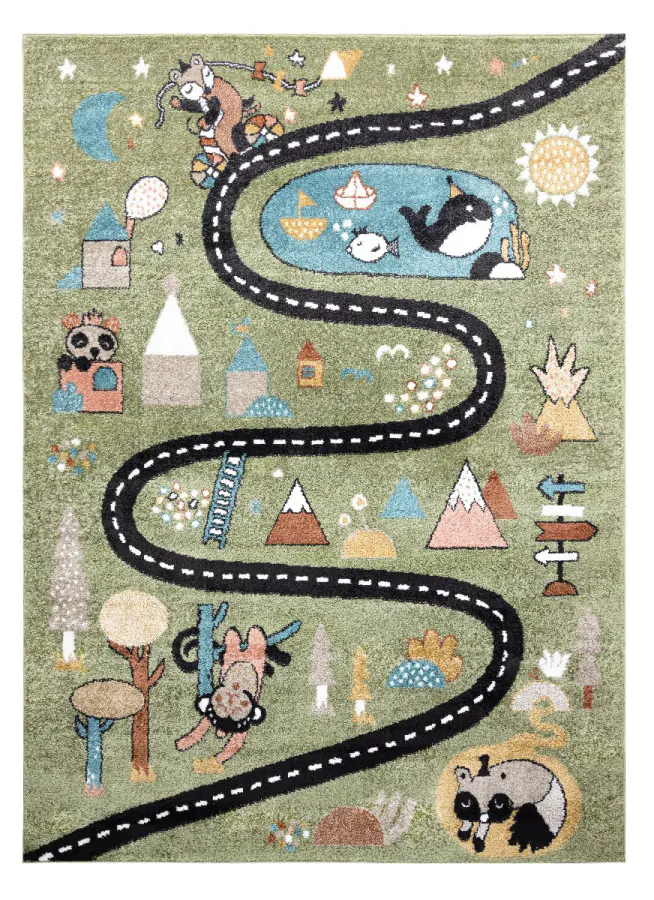 Dywany Łuszczów Dětský kusový koberec Fun Route Street animals green 120x170 cm