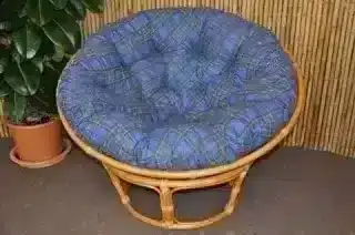 Ratanový papasan 110 cm - medový - polstr modrý