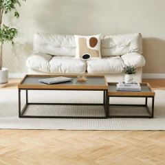 Stůl konferenční, MDF deska šedá s dekorativní hranou divoký dub, černý kov. CT-614 OAK