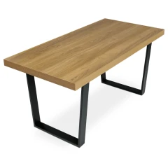 Jídelní stůl, 160x8x760 cm, MDF deska, dýha dub, kovové nohy, černý lak HT-514 OAK