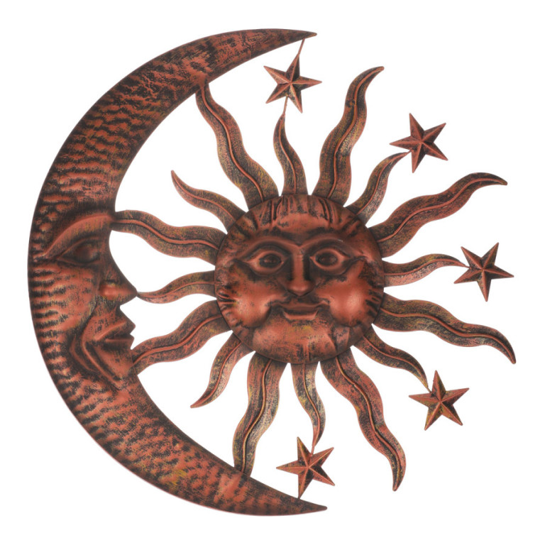Slunce s měsícem, kovová nástěnná dekorace UM1014 COP-ANT