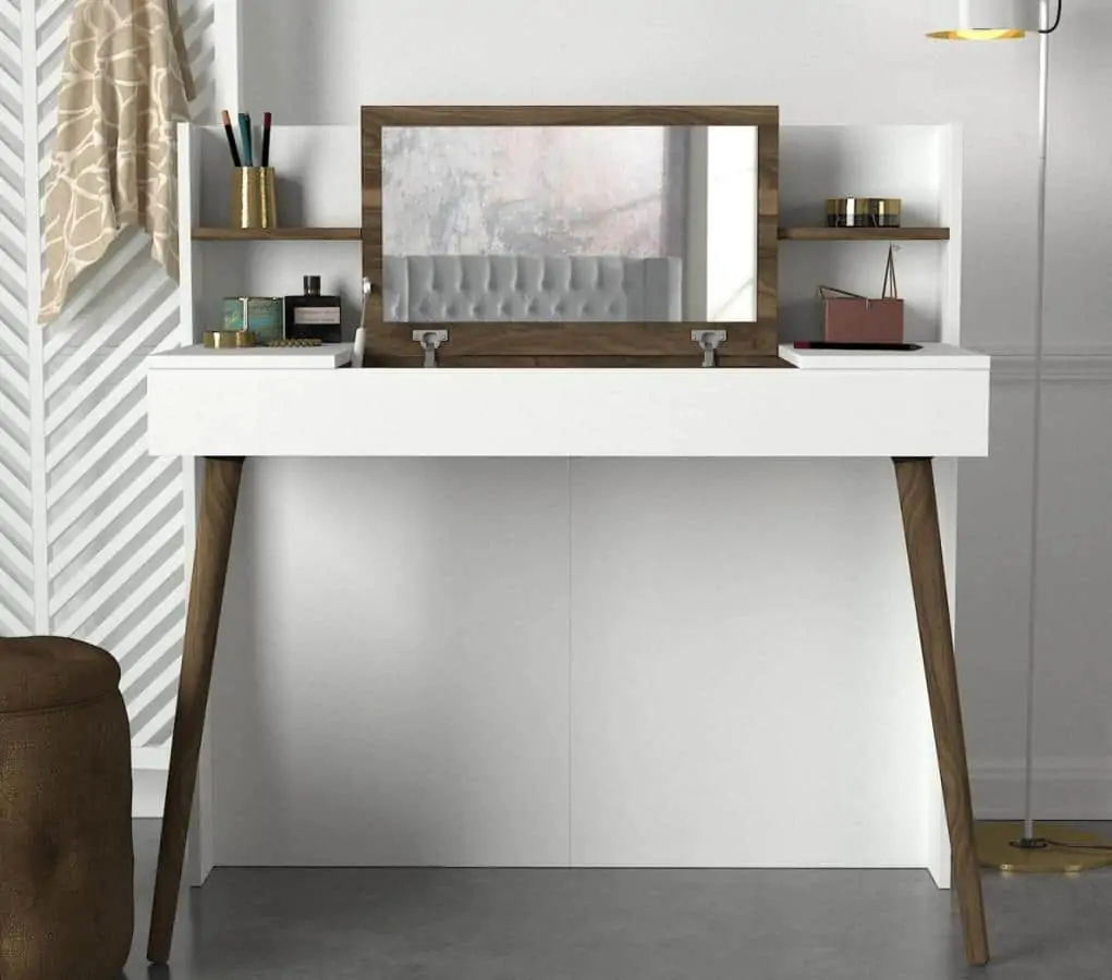Casarredo Toaletní stolek s panelem a zrcadlem CAMUS bílá/ořech