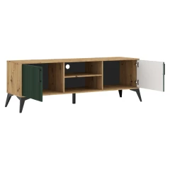 TV stolek, dub artisan/tmavě zelená, LUGON LU1