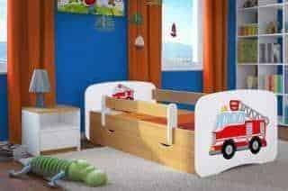 Dětská postel se zábranou Ourbaby - Hasičské auto - buk