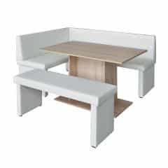 Rohová lavice MODERN bílá - LEVÁ - + stůl Modern + lavice Modern