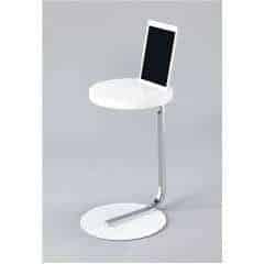 Příruční stolek se zářezem na tablet, MDF + kov + chrom, bílý, MILANA
