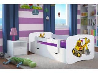 Dětská postel se zábranou Ourbaby - bagr- bílý