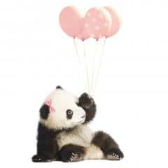 Dekorace na zeď - panda s růžovými balonky