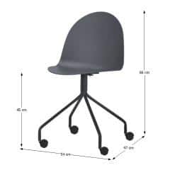 Židle s kolečky, plast + kov, tmavě šedá + černá, BRUNA