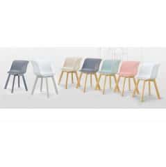 Židle, plast + dřevo buk, bílá, LEVIN