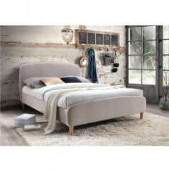 Manželská postel s roštem, 160x200, béžová látka / dřevěné nohy, Rupa