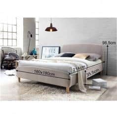 Manželská postel s roštem, 160x200, béžová látka / dřevěné nohy, Rupa