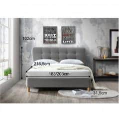 Manželská postel s roštem, 180x200, látka / dřevo, šedý melír / dub, NORIKA