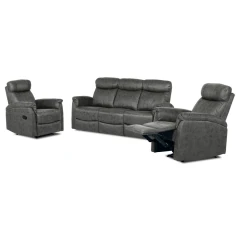 Relaxační sedačka 3+1+1, potah šedá látka v dekoru broušené kůže, funkce Relax I/II s aretací ASD-311 GREY3