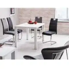 Jídelní stůl 140/180, rozkládací, MDF, bílá extra vysoký lesk HG, ASPER