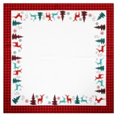 Ubrus bílý - vánoční, červené okraje, 100% polyester, 80 x 80 cm. UBR093-3