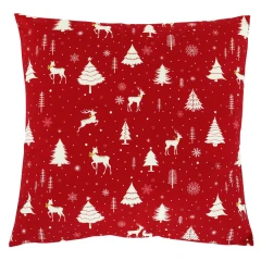 Polštář sametový s výplní - červený vánoční, 100% polyester, 45 x 45 cm. UBR094-1