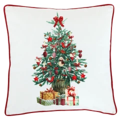 Polštář sametový s výplní, bílý - vánoční stromek, 100% polyester, 45 x 45 cm. UBR099-1