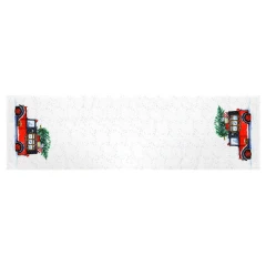 Běhoun bílý - okraje s vánočním autem, 100% polyester, 40 x 150 cm. UBR100-2