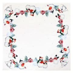 Ubrus bílý - se sněhuláky, 100% polyester, 80 x 80 cm. UBR106-3