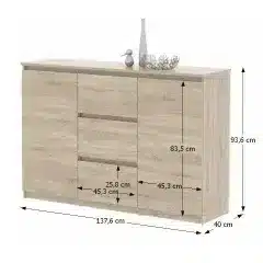 Komoda, 2 dveřová, 3 zásuvková, dub sonoma, LOGAN GT 03