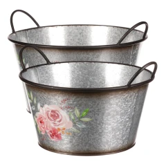 Kovový obal na květiny, sada 2ks. Design s růžemi. OK6386