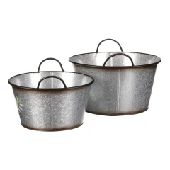 Kovový obal na květiny, sada 2ks. Design s růžemi. OK6386