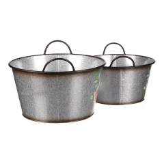 Kovový obal na květiny, sada 2ks. Design s růžemi. OK6386