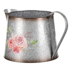 Kovový obal na květiny, tvar konve. Design s růžemi. OK6390