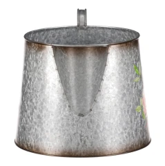 Kovový obal na květiny, tvar konve. Design s růžemi. OK6390